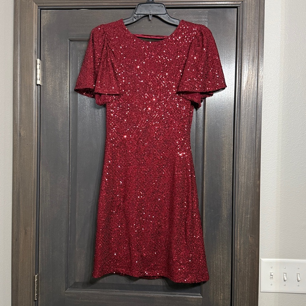 Astr Red Sequin Backless Dress